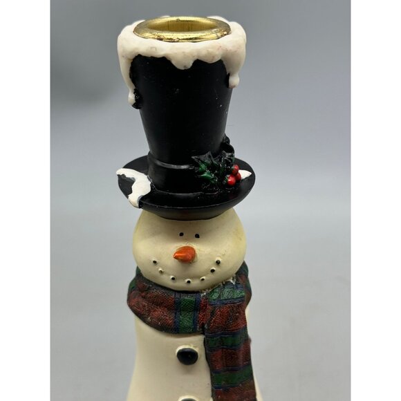 Christmas Snowman Ceramic Candlestick Holder Top Hat & Scarf 9.5" Tall READ - Picture 2 of 8
